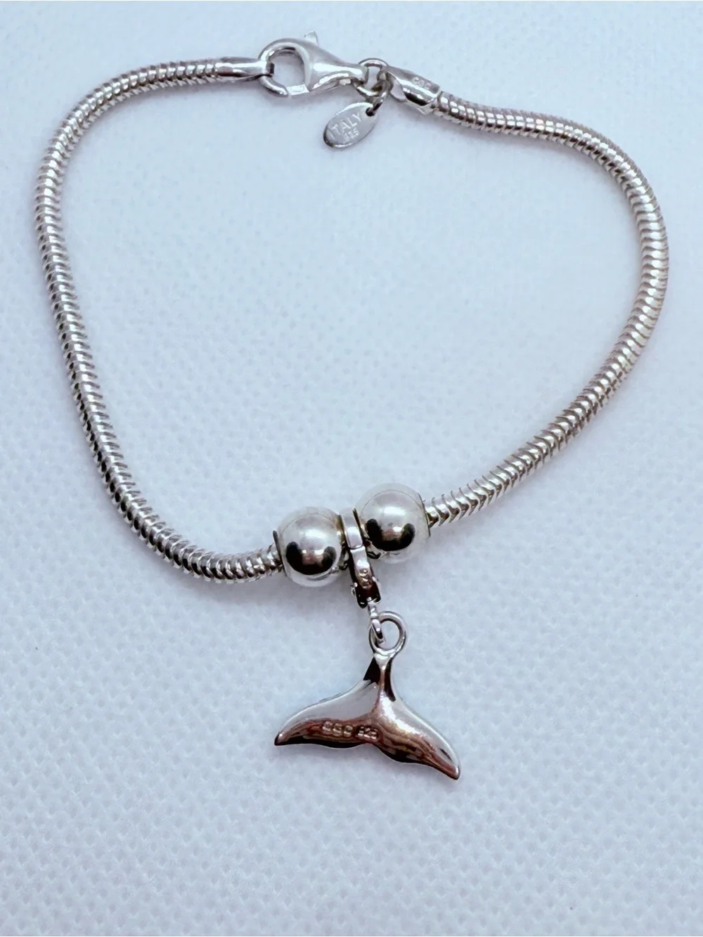 Zable Zabie Italian Made Sterling Silver Bracelet with Blue Mermaid Tail Charm